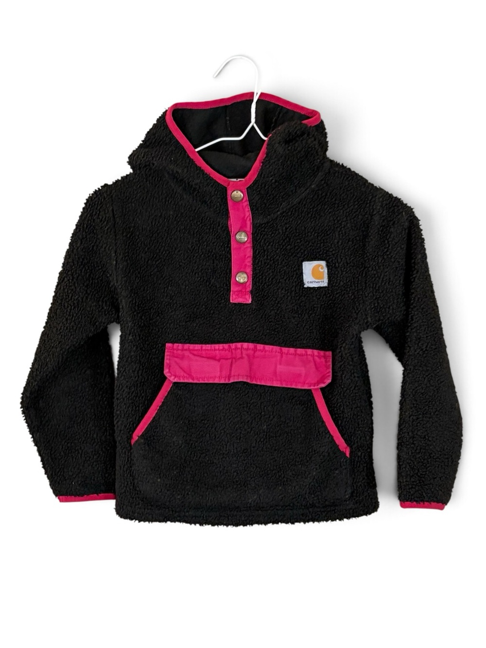 Carhartt Kids Black Sherpa Hoodie with Pink Accents